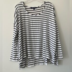 Stretchy Black White Striped Long Sleeved Top - Nautical Casual Style - Size M